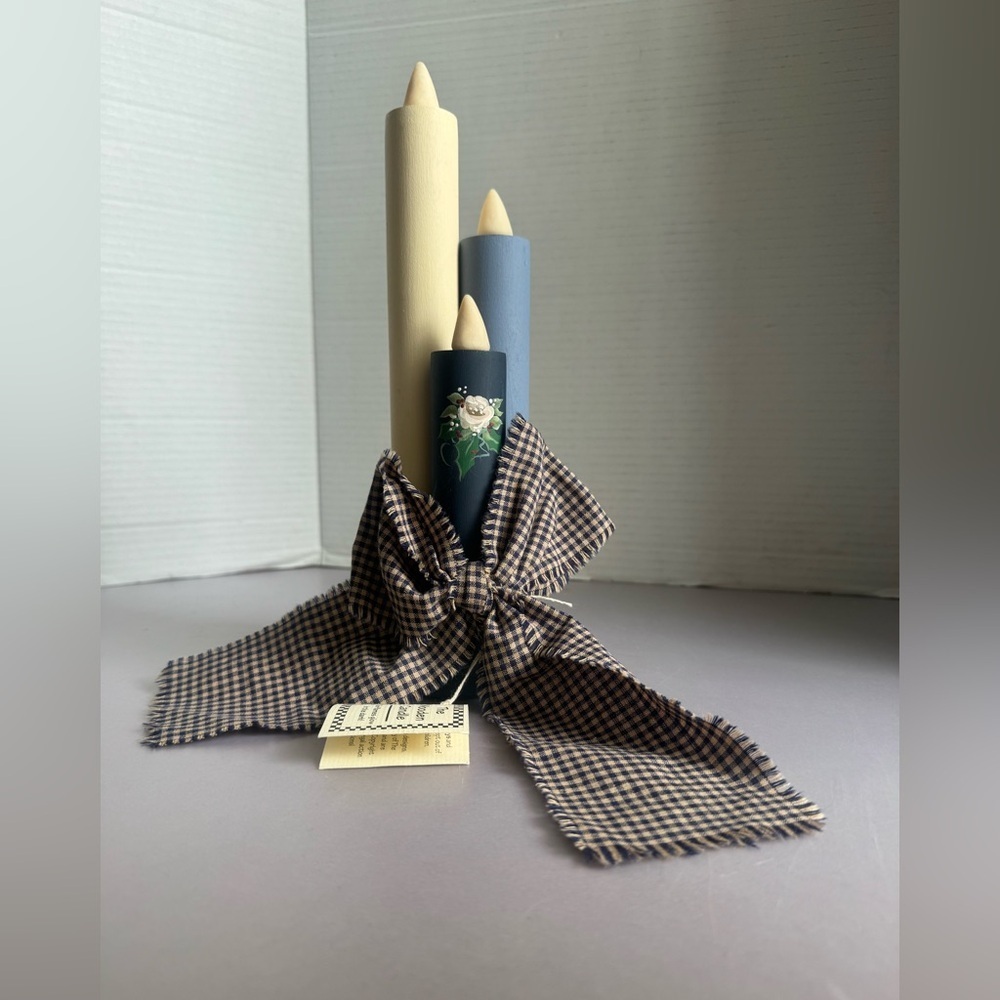 Wood Triple Taper Candle Hand Painted
